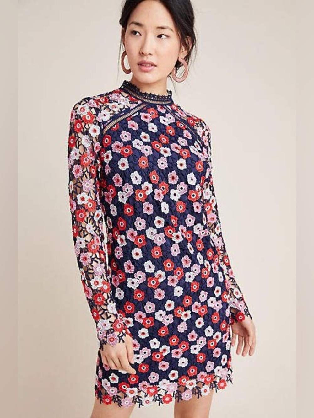 ML Monique Lhuillier Darla Mini Dress Women 8 Blue Floral Lace Lined
